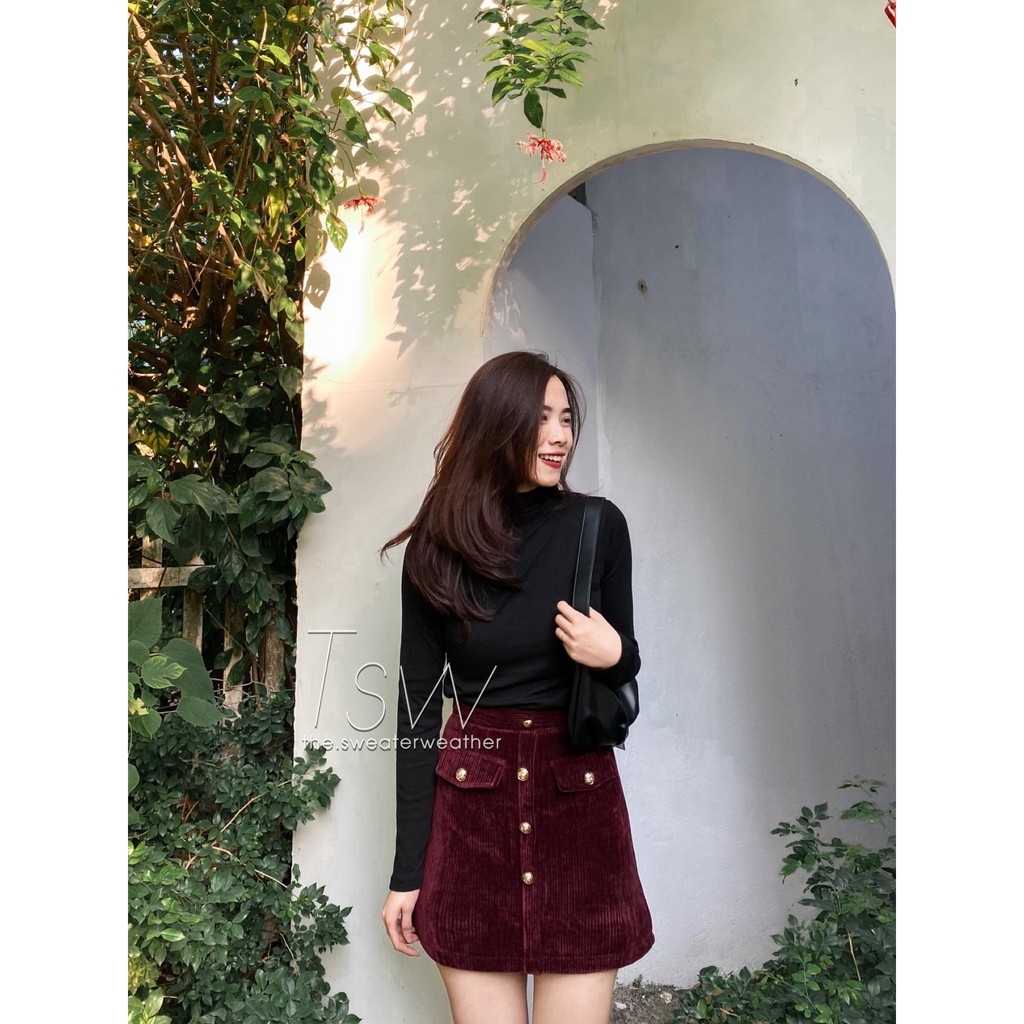 Chân váy nhung chữ A cúc | BigBuy360 - bigbuy360.vn