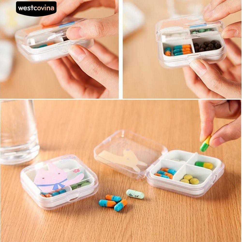 Hộp Đựng Thuốc 4 / 6 Ngăn In Hình Hoạt Hình Dễ Thương