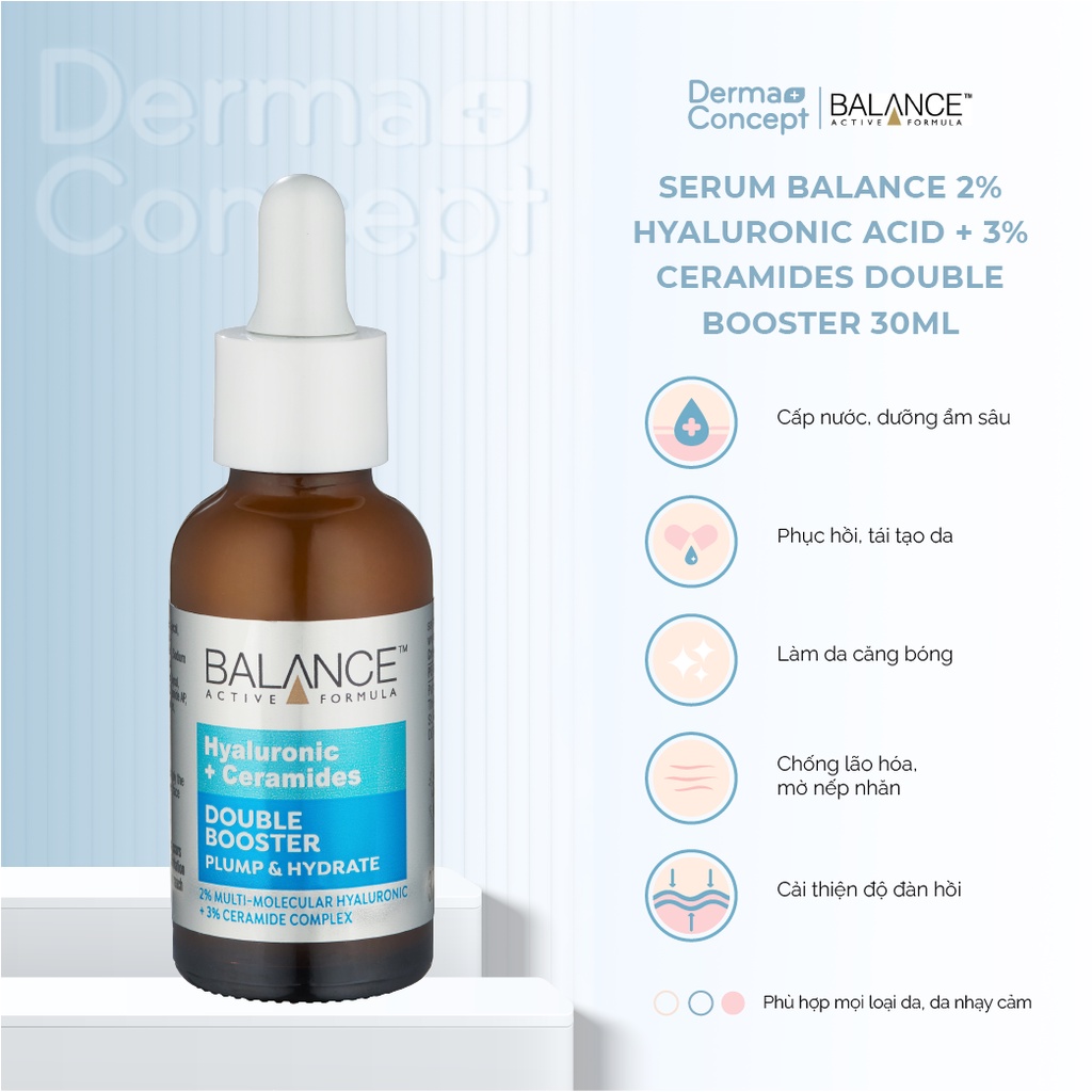 Serum cấp nước, làm dịu da Balance 2% Hyaluronic Acid + 3% Ceramides Double Booster 30ml [Nhập Khẩu Chính Hãng 100%]