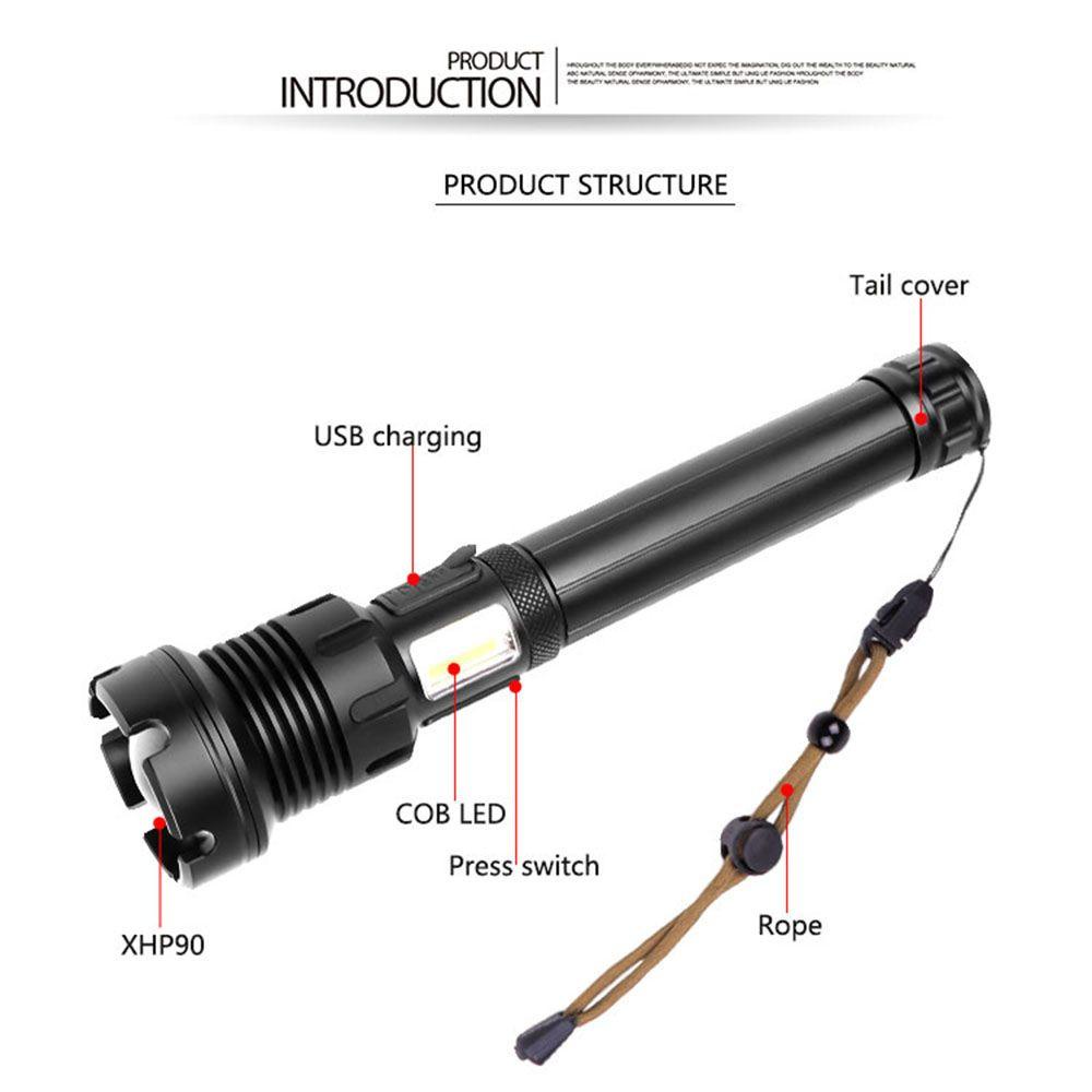 Đèn Pin Xhp160 + Cob Siêu Sáng Sạc Được Tiện Dụng