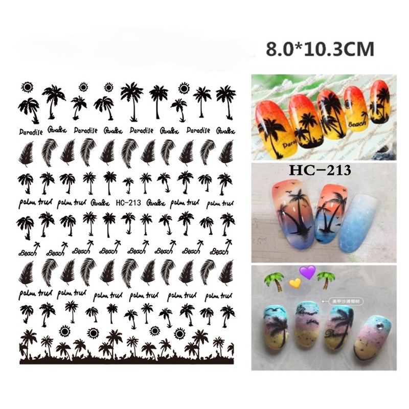 Sticker hình cây dừa,hình dán móng hoạ tiết cây dừa trang trí móng tay nail