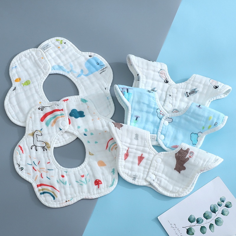 Yếm ăn dặm cho bé, Sét 2 yếm xô tròn organic 4 lớp cho bé. Yếm xoay 360 độ ( hàng cao cấp )