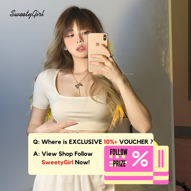 Áo Thun Tay Ngắn Cổ Vuông Màu Trơn Thời Trang 2022 Quyến Rũ Cho Nữ