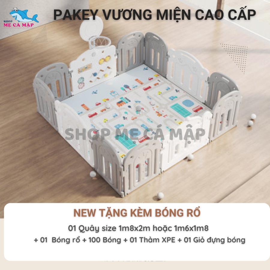 [Bản nâng cấp] Quây cũi nhựa vương miện tặng Bóng rổ + Bóng + Thảm dày, nhựa nguyên sinh an toàn