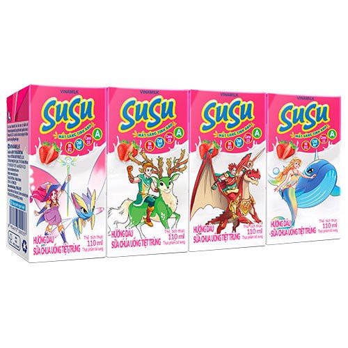 Sữa Chua Uống SuSu 110ml. Sữa SuSu hương cam, dâu, táo nho. Sữa su su các vị