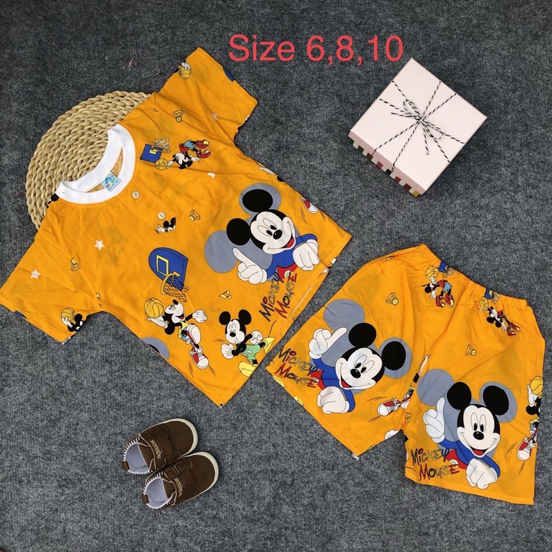 Bộ tole ngắn tay quần đùi hình chuột MICKEY cho bé trai (10~22Kg)