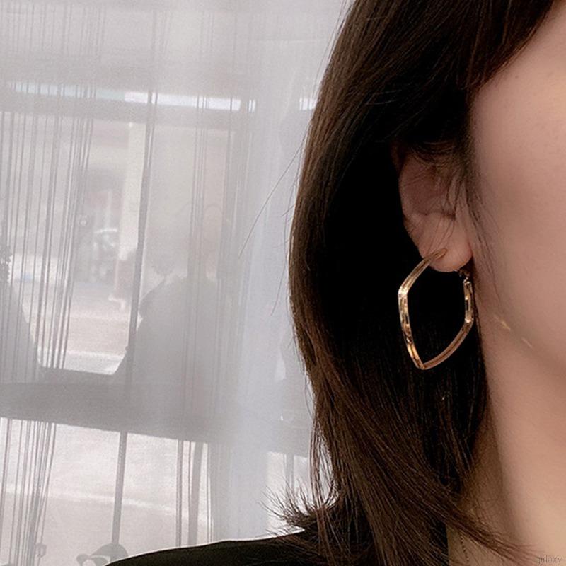 Khuyên tai kim loại hai lớp hình vuông đính đá phong cách hàn quốc