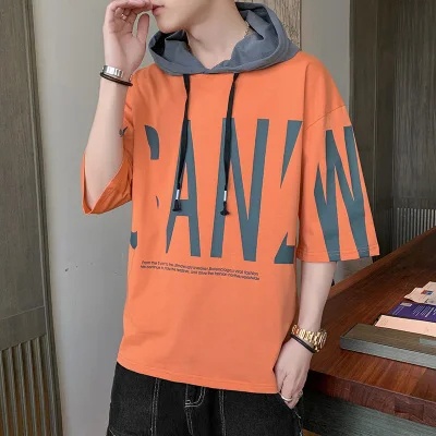 Áo Thun Có Mũ Trùm Tay Ngắn Dáng Rộng In Họa Tiết Vải cotton Thời Trang Mùa Hè Mới Cho Nam
