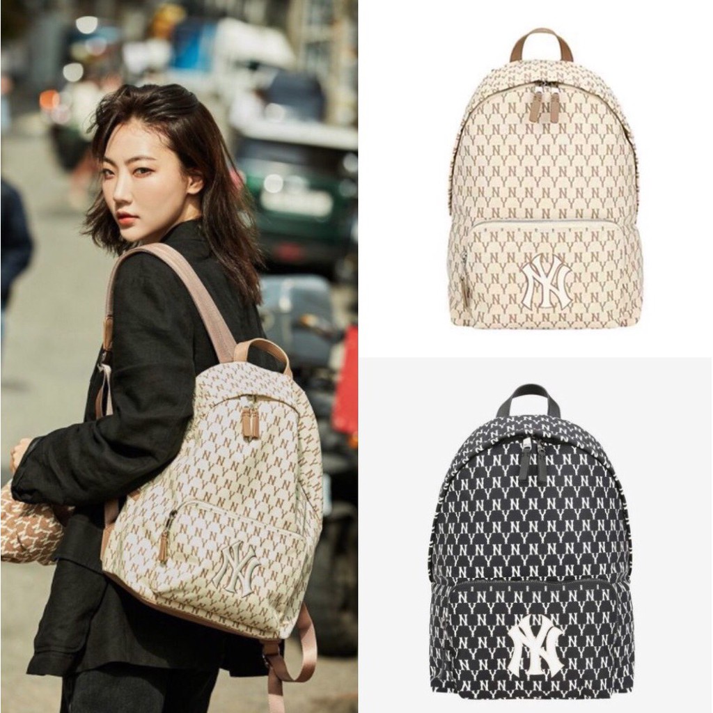 ✅  Balo MLB NEW YORK YANKEES MONOGRAM BACKPACK Beige - 32BG10941-50B | ẢNH THẬT TỰ CHỤP | CÓ SẴN HÀNG