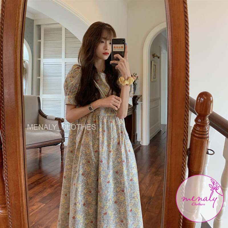 Váy babydoll hoa nhí cộc tay dáng dài tay bồng VH026