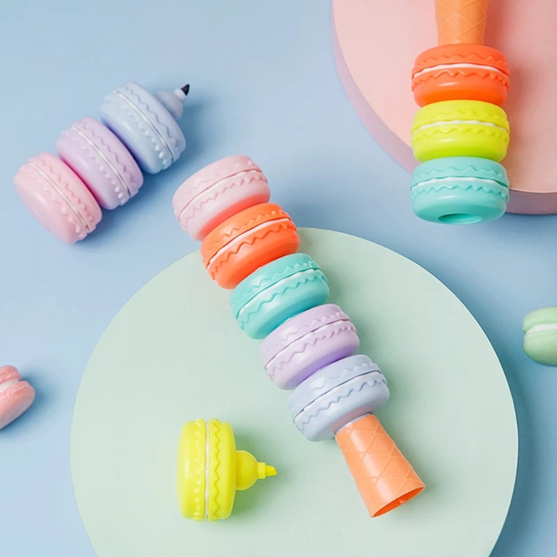 Bút dạ quang mini 6 màu macaron có thể tháo rời đầu to cho trẻ em