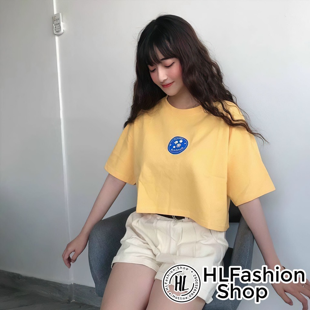 [Mã WASTUP24 giảm 10K đơn 50K] Áo croptop tay lỡ Flower Blomming, áo thun nữ HLFashion