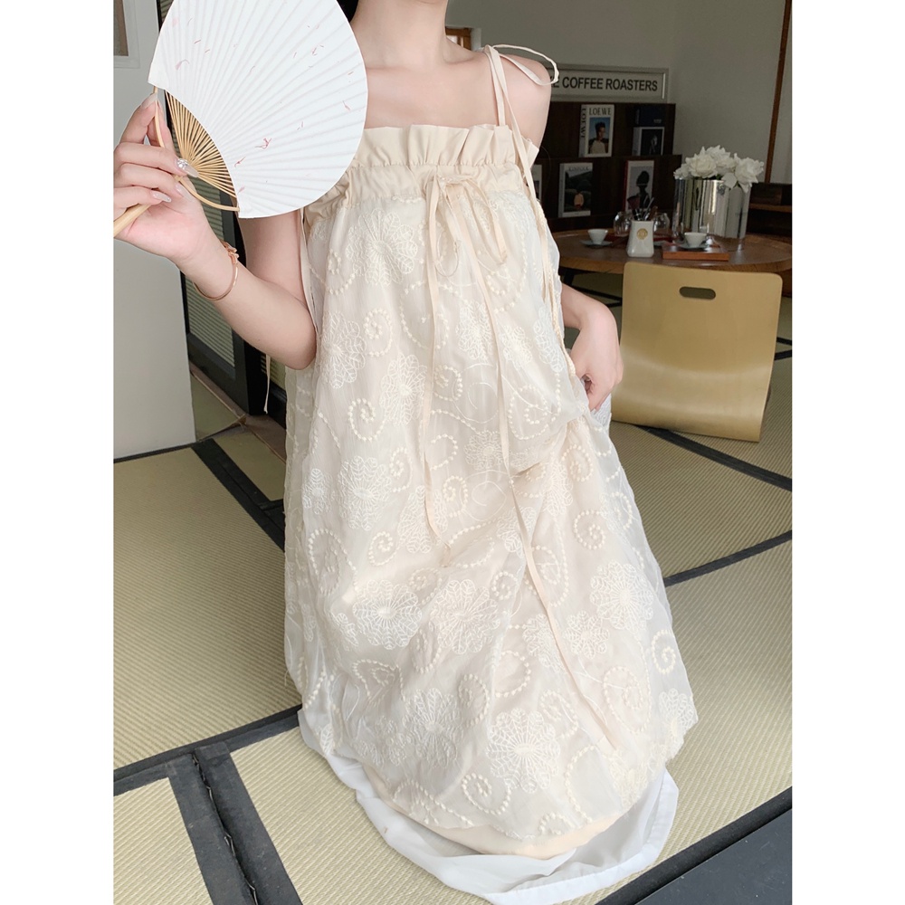 JaneQ Đầm dây dáng suông vintage voan thêu tinh tế kiểu Pháp ẢNH THẬT CUỐI | C395