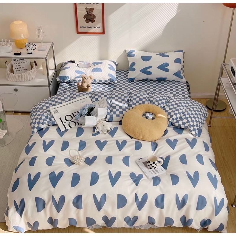 ⚡Bộ Chăn Ga Gối⚡Cotton 3D poly nhập MoeXu Bedding dễ thương mềm mại dày dặn thoáng mát tặng kèm vỏ gối ôm cùng bộ