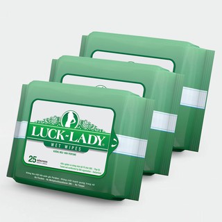 Combo 3 khăn ướt luck lady không mùi - gói 25 tờ