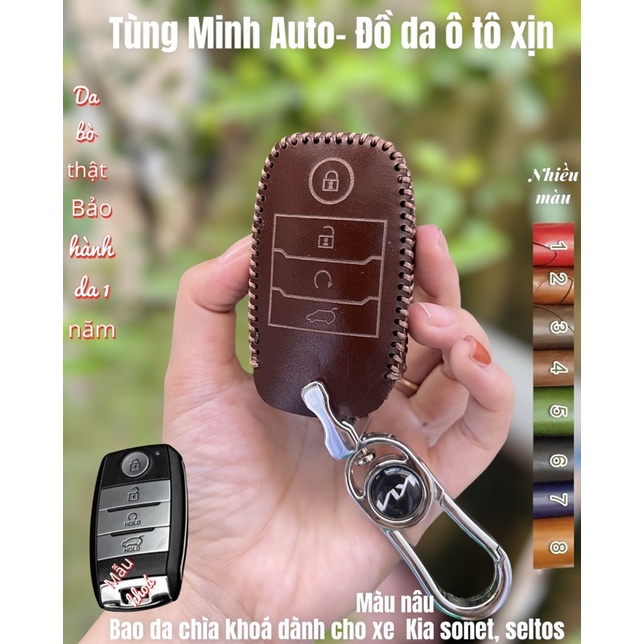 Bao Da Chìa Khoá Ô tô KIA Seltos 2021 Kia Sonet 2022Da Bò 100%,4 nút bấm , da thật xịn xò