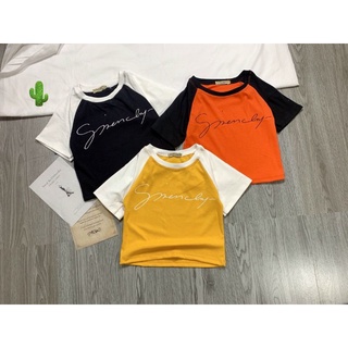 💞 Áo croptop nữ phối màu in chữ thun borip xịn xò