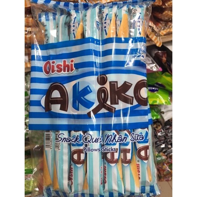 10 Bịch bánh que Akiko. Mỗi bịch gồm 20 que bánh ống nhân kem Akiko của oshi có 6 vị