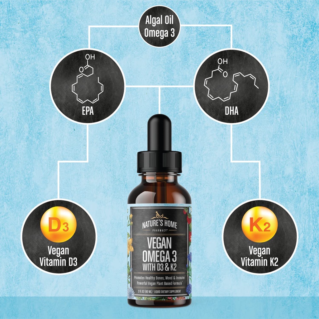Dầu Tảo Biển Omega 3 + Vitamin D3 K2 - 60 ml - Chống Lão Hóa - Tốt Cho Mắt - Dầu Cá - Vegan Omega 3 - Algae Oil