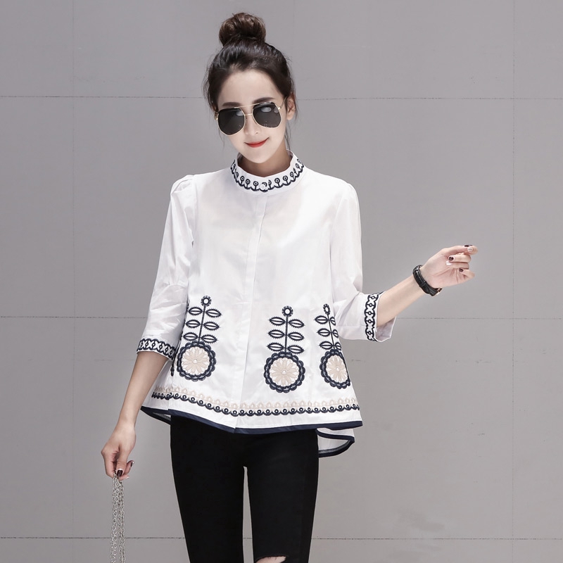 Áo nữ tay dài họa tiết thêu hoa thời trang thanh lịch