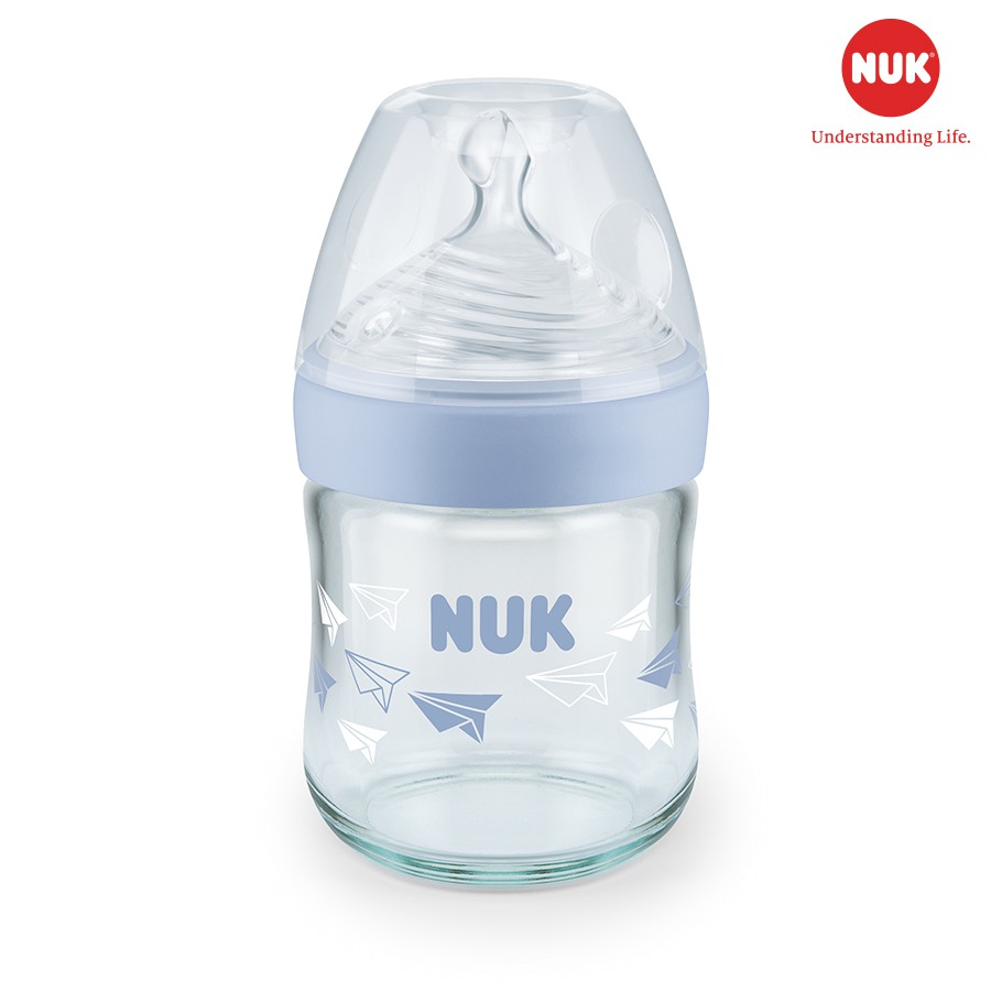 Bình Sữa Đa Tia Cho Bé NUK Nature Sense Phần Thân Bằng Thủy Tinh Và Núm Ti Silicon Y Tế Mềm Mại 120ml-240ml NU21498