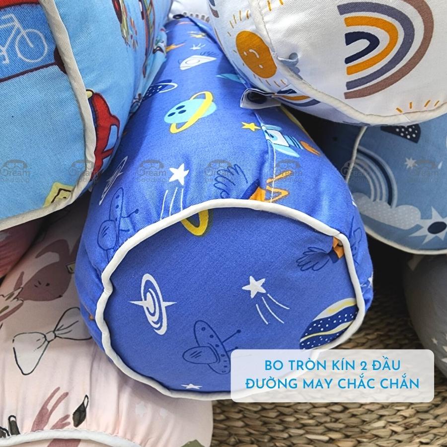 Gối ôm cho bé cotton 100% bông gòn tinh khiết, vỏ gối ôm cho bé size 20x60 cm ruột gối bông gòn trắng