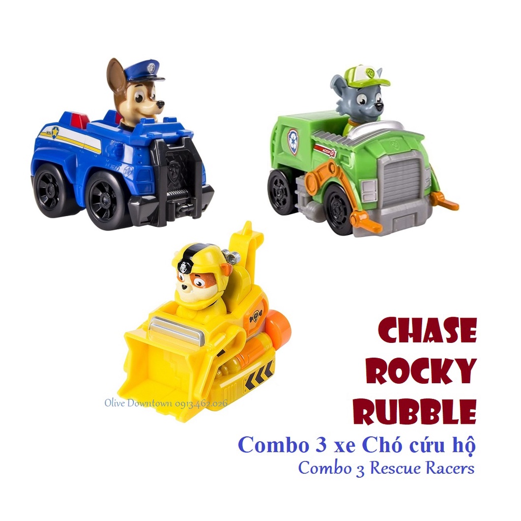 Combo CHASE - ROCKY - RUBBLE / Chó cứu hộ lái xe mini Rescue Racer - Những chú chó cứu hộ Paw Patrol
