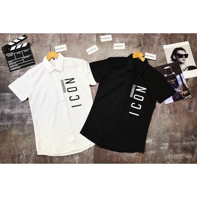 Áo sơ mi nam tay ngắn hàn quốc cao cấp in I.CON giá rẻ mẫu mới nhất AHFASHION