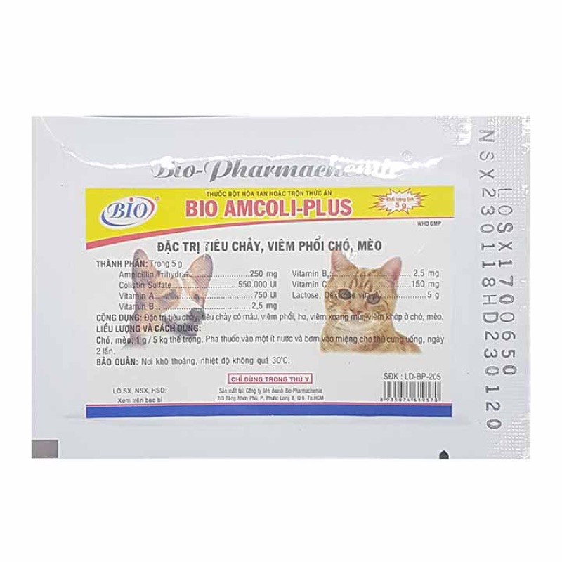 Thuốc đặc trị viêm phổi và tiêu chảy cho chó mèo 100gram