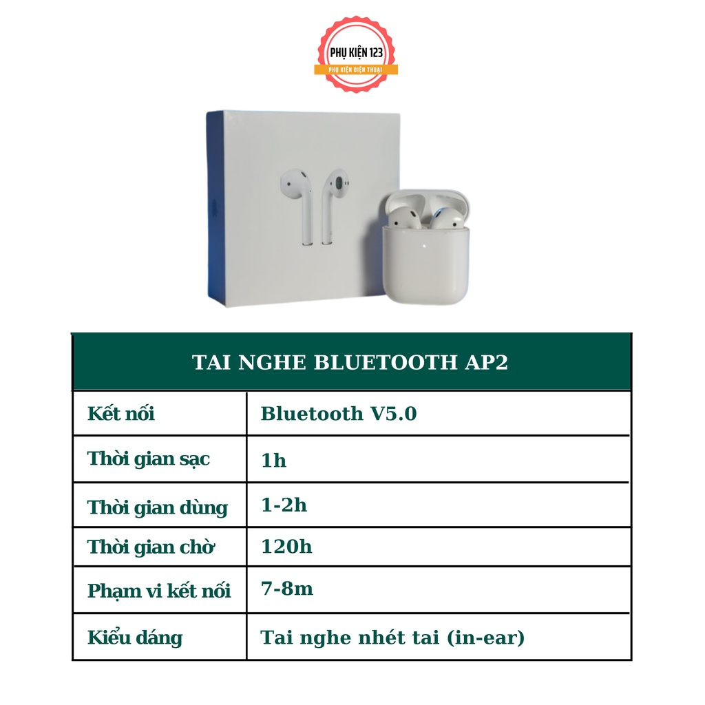 Tai nghe không dây Bluetooth  Ap2 Full chức năng đổi tên định vị âm thanh ấm bass mạnh-Phụ Kiện 123