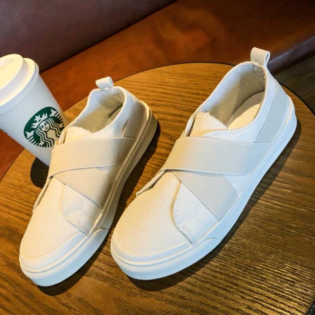 Giầy slipon vải hoạ tiết chun bản to bắt chéo siêu đẹp