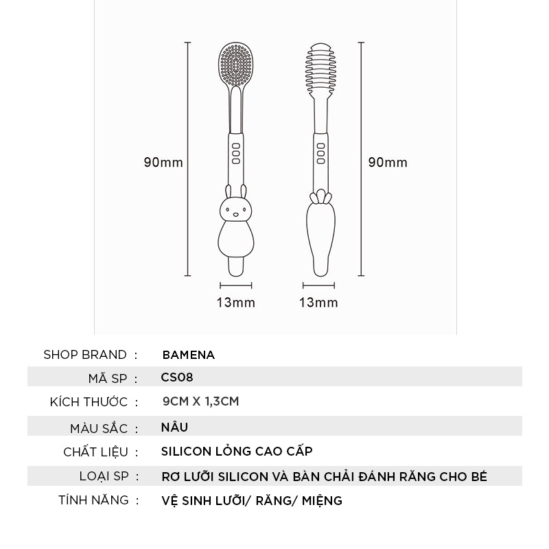 Rơ lưỡi bàn chải đánh răng silicon cho bé bamena CS08