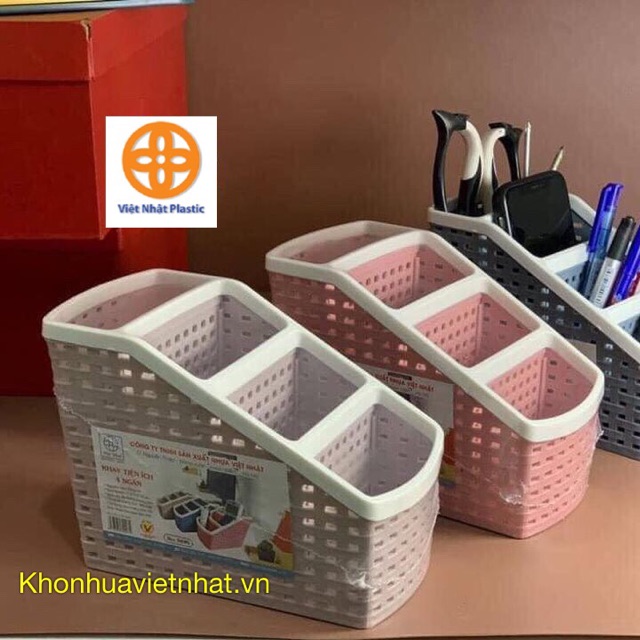 Khay nhựa tiện ích 4 ngăn Việt Nhật , khay 4 ngăn để bàn đựng bút, đồ dùng đa năng hàng Cao Cấp Bền Đ