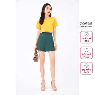 Quần short vải nữ cạp cao xẻ gấu 92WEAR SVW0918