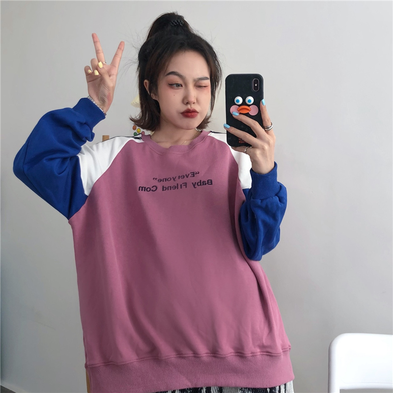 SUXI Áo Sweater Form Rộng Thêu Chữ Thời Trang Năng Động Cho Nữ