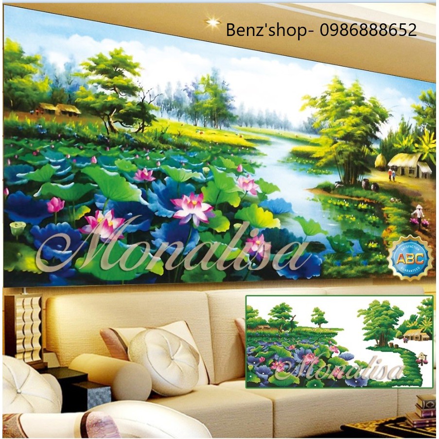 124*64CM Tranh thêu phong cảnh Đầm Sen LV3017 ( 124*64cm)