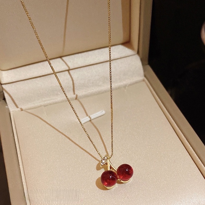 Vòng cổ Mặt Quả Cherry Đỏ Rượu Vang Sang Trọng