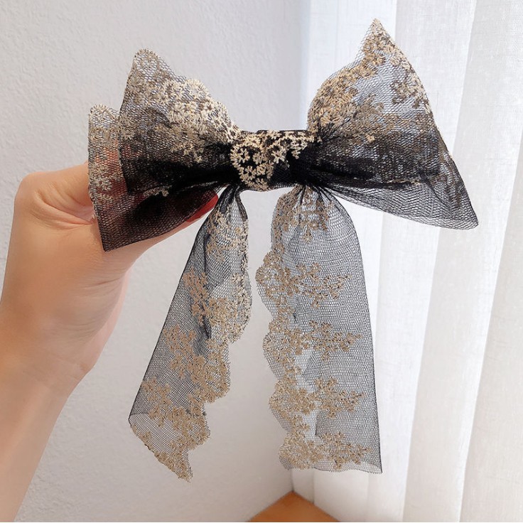 Kẹp nơ vải ren sang trọng Vintage KAH178