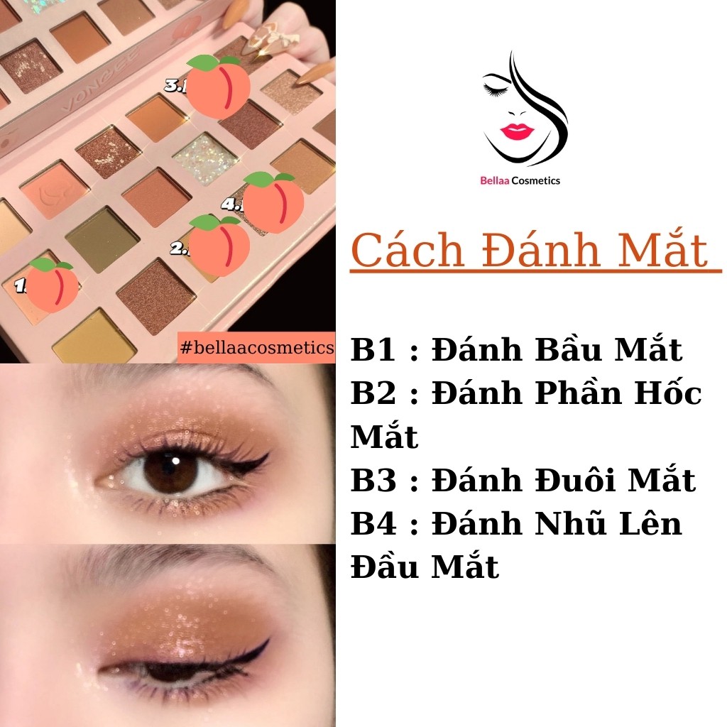 Phấn mắt VONGEE mochi trái đào 18 ô tone ngọt ngào - bảng phấn mắt JINT