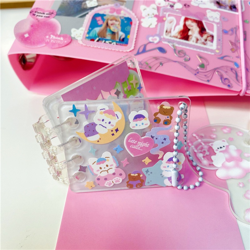 Peach Mini loose-leaf book DIY key ring pendant Acrylic transparent butterfly square cloud hanging decoration