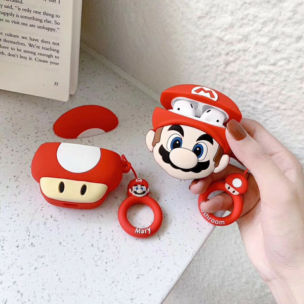 Bao silicon bọc Case Airpod 1 2- Vỏ bao bọc Mario Cover đựng tai nghe không dây Airpods game Super Mario Bros