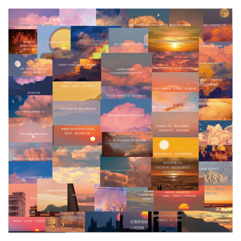 Set 55/25/10 Miếng Dán Trang Trí Laptop/Vali/Tủ Lạnh Hình Hoàng Hôn Dễ Thương