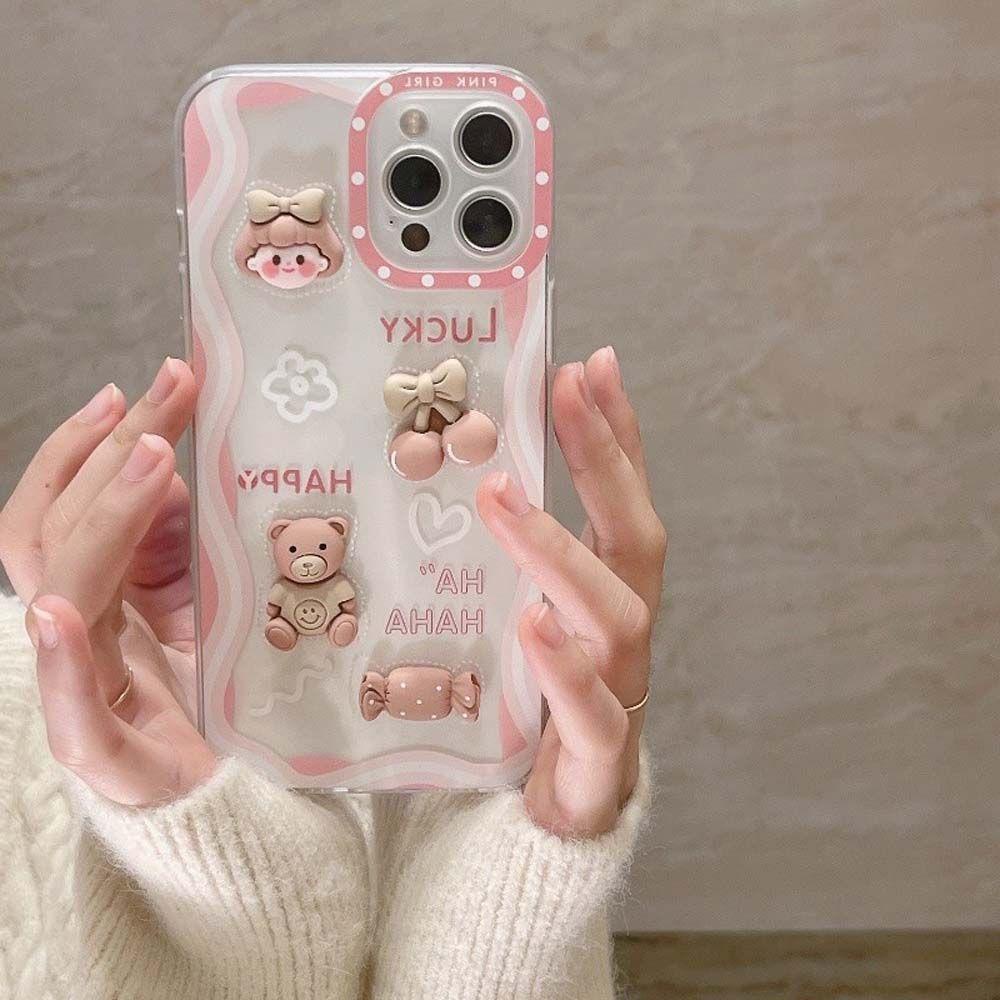 Ốp Điện Thoại Dẻo Trong Suốt Họa Tiết Chú Gấu &amp; Cherry Dễ Thương Chống Sốc Cho iPhone