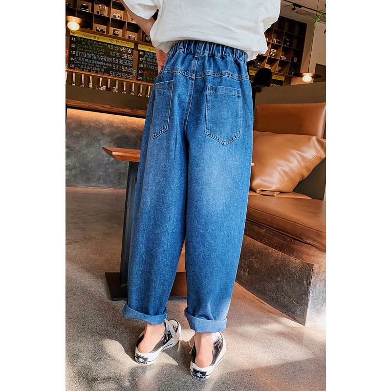 QJ33 Size130-170 (25-45kg) Quần jean bé gái Quần dài ống đứng Thời trang trẻ Em hàng quảng châu