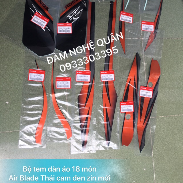 Bộ tem dàn áo Air Blade Thái 18 món màu đen cam zin Thái mới 100% 💰 1,000,000 VND / 1 bộ