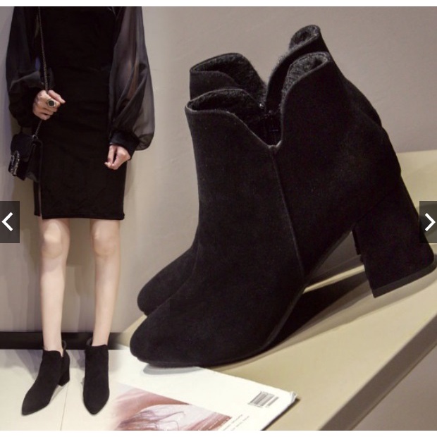 [HÀNG XỊN] Giày bốt đế vuông 5 phân cổ ngắn phối ổ khóa, da lộn trơn cao cấp, sang trọng S077 | BigBuy360 - bigbuy360.vn