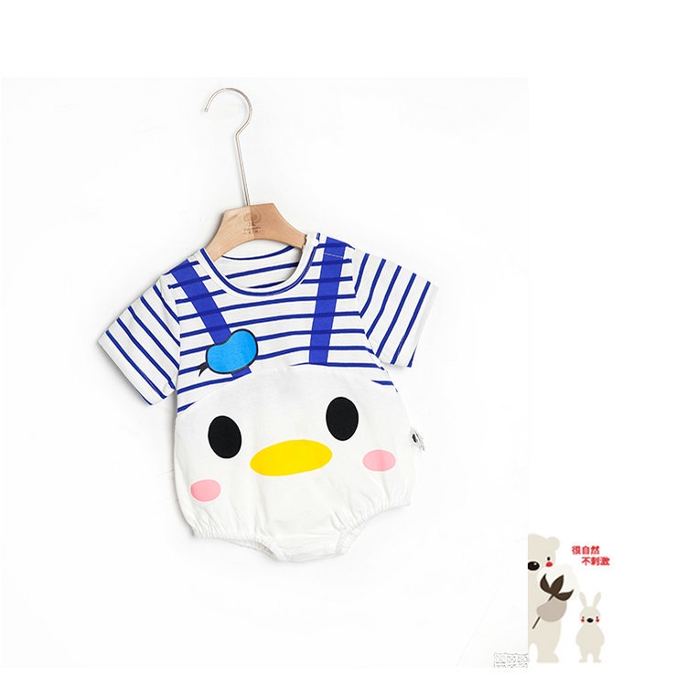 Áo Body In Hình Thú Cho Bé Trai Bé Gái (3-13Kg) Tay Ngắn Cổ Tròn In Hoạ Tiết Hoạt Hình Phối Kẻ Sọc