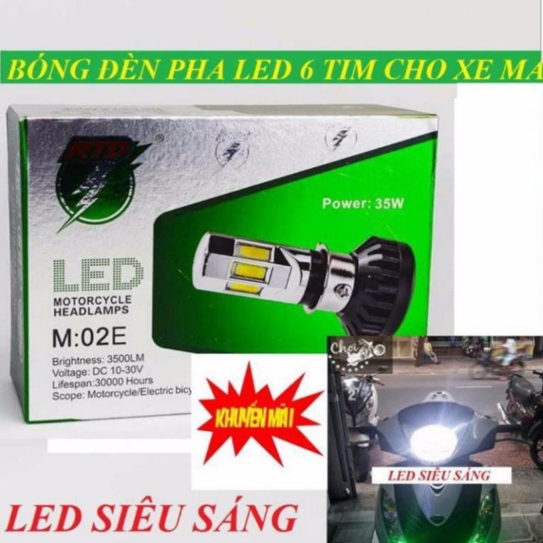 Bộ Đèn Pha Led 6 tim RTD Chính Hãng lắp xe máy - Ô tô