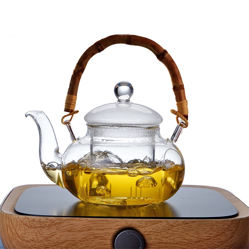 Ấm, Bình Thủy Tinh Quai Trúc Có Lõi Lọc Dùng Pha Các Loại Trà Xanh, Trà Hoa Dung Tích 600 ml