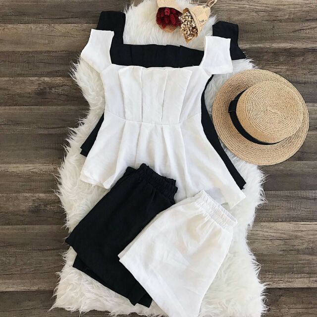 Set áo quây trễ vai.